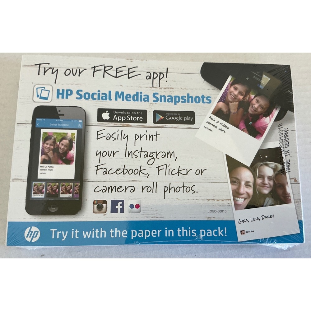 HP Social Media Snapshots Photo Paper‎ 4x6 Advanced Glossy Sticky Back 25 Sheets